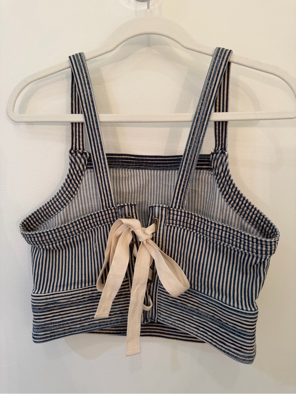 Pilcro Navy and Cream Striped Tie-Back Crop Top